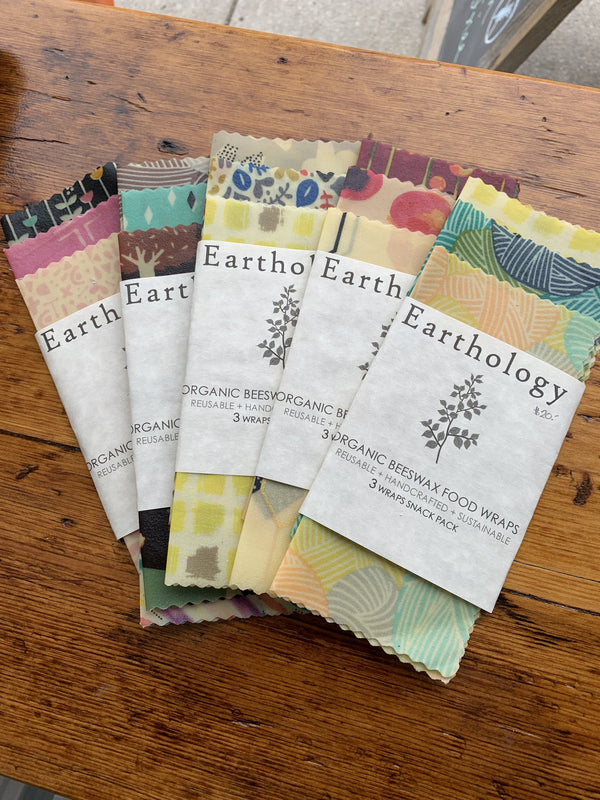 Earthology - Beeswax 3 wraps snack pack sheet Organic