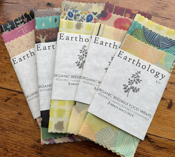 Earthology - Beeswax 3 wraps snack pack sheet Organic